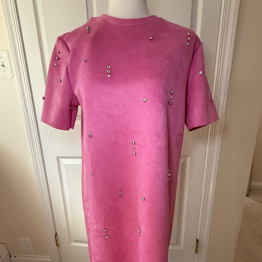 Zara Pink Sheath Mini Dress with Embellishments